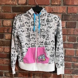 Disney parks womens Mickey mouse comic print full zip jacket black/pink XS